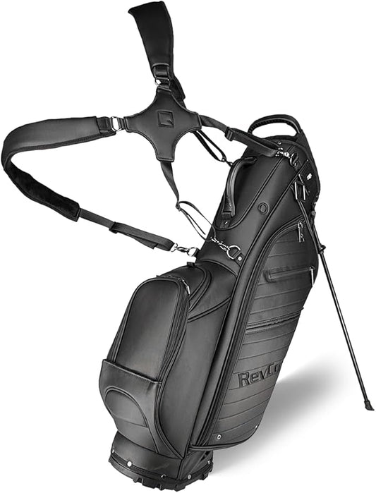 RevCore LT Lightweight Golf Stand Bag by CaddyDaddy – Premium Synthetic Leather Carry Golf Bag for Men & Women with 5-Way Divider, Cooler Pocket, Dual Strap – Golf Bag with Stand