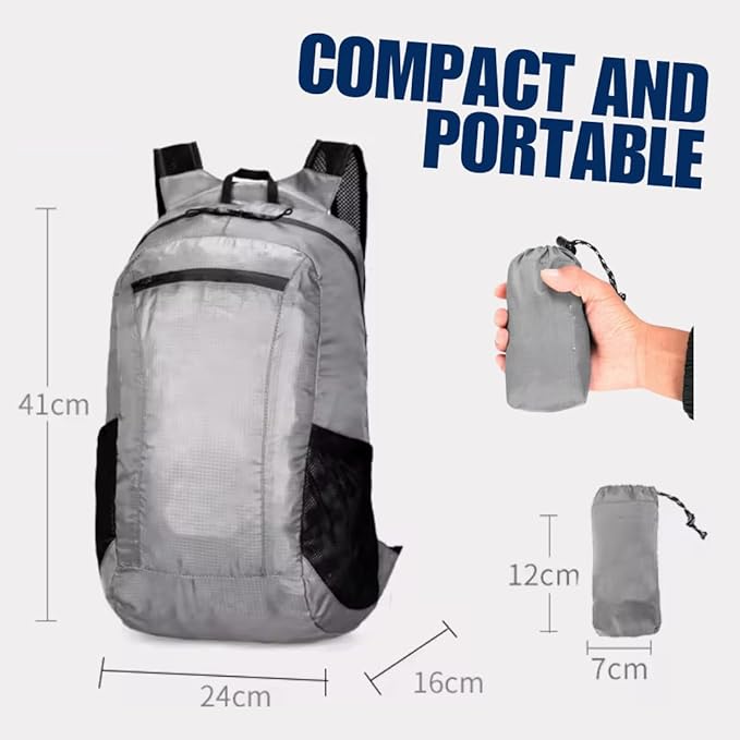 Authentic Joy 20L Water Resistant Lightweight Hiking Daypack, Packable Backpack, Multiple Colors (Grey)