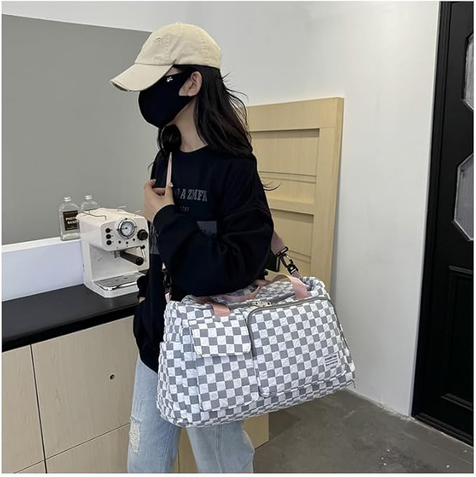 Weekender Duffel Sport Gym Bag Overnight Travel duffle Bags with Shoe Compartment Wet Pocket Tartan-Alpine White