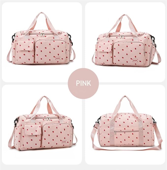 Gym Bag Sport Duffel Overnight Weekender Travel Bag with wet pocket and shoe pocket K04 Pink