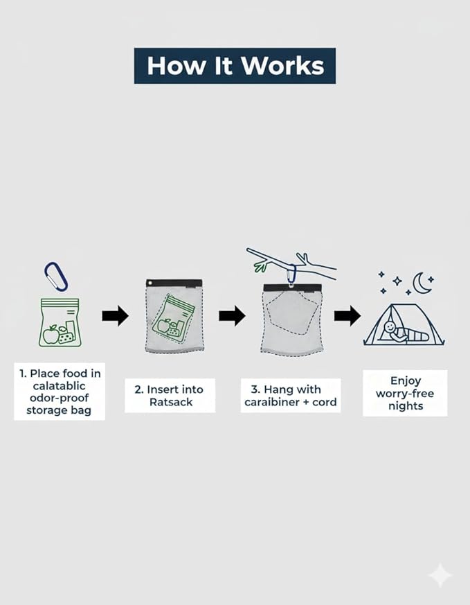 The Ultralight Camping Bundle- Rodent Proof Dry Bag for Backpacking - Bear Bag Food Storage for Camping with Coghlans Odor Proof & Waterproof Bag, Survival Utility Rope and Carabiner (Large)