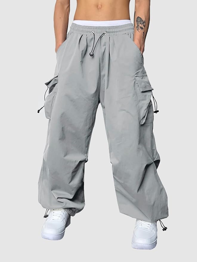 ZAFUL Men's Parachute Pants Casual Baggy Cargo Drawstring Trouser