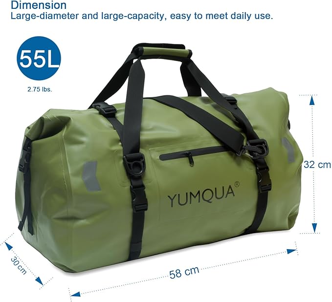 YUMQUA Waterproof Duffel Bag, Motorcycle Duffle Bag, Heavy Duty Roll Top Large Dry Bags Waterproof with Durable Straps & Handle for Travel Outdoor Boating Rafting Kayaking Camping Paddle boarding