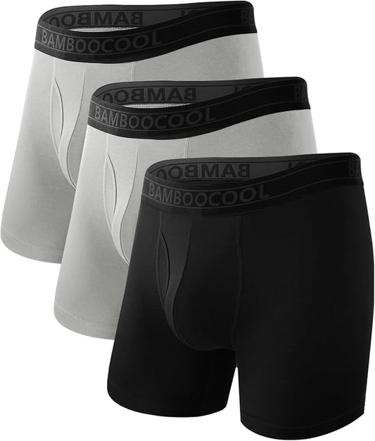 BAMBOO COOL Men's Underwear Breathable Boxer Briefs with Fly Moisture-Wicking Lightweight Underwear 7-Pack