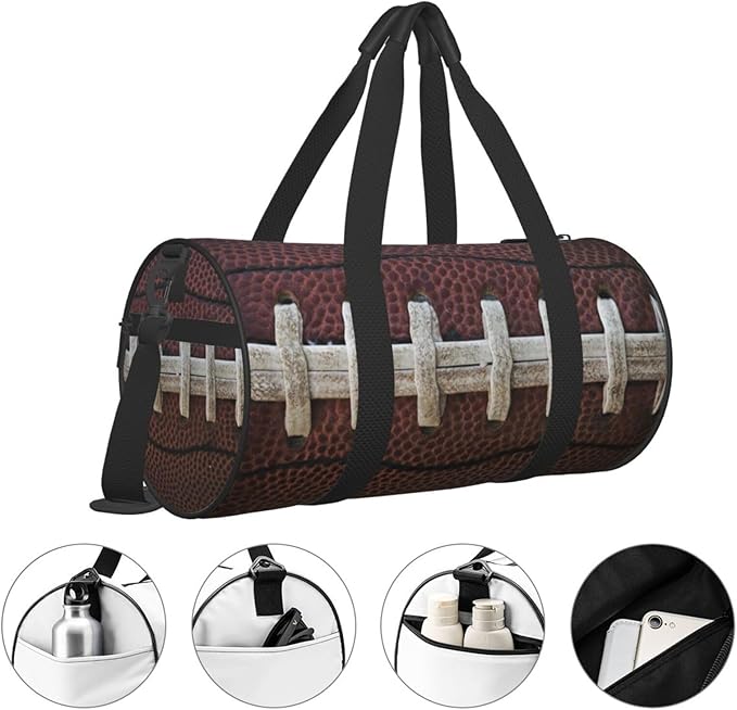 American Football Laces Sport Themed Fun Traditional Foldable Duffle Bag For Women - Workout Bag For Gym Men - Boy Gym Bag - Girls Small Weekender Duffel Bag - Packable Luggage Bag For Travel Sports