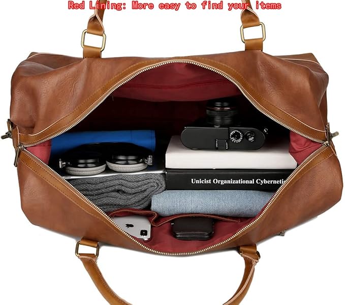 BAOSHA Vegan Leather Travel Duffel Tote Bag Overnight Weekender Bag Oversized for Men and Women HB-14 (Brown)