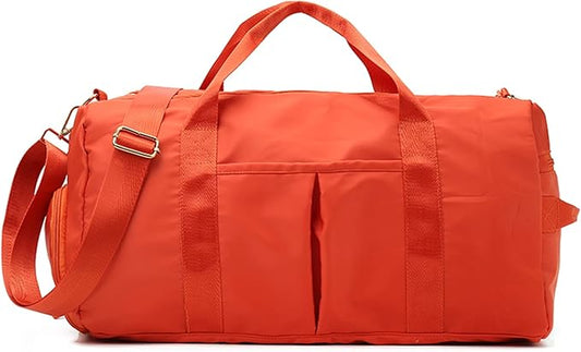 ZUEVI Sports Gym Duffel Bag for Men or Women Waterproof Weekender Travel Bag with Shoes Compartment Dry and Wet Separation for Training Swim Yoga(Orange)
