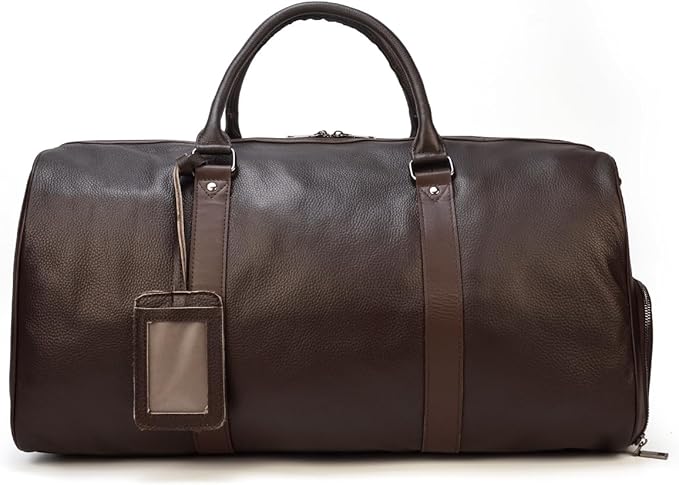 Genuine Leather Travel Duffel Bags for Men and Women Leather Overnight Weekend Bags Sports Gym Duffle, 9423 Brown