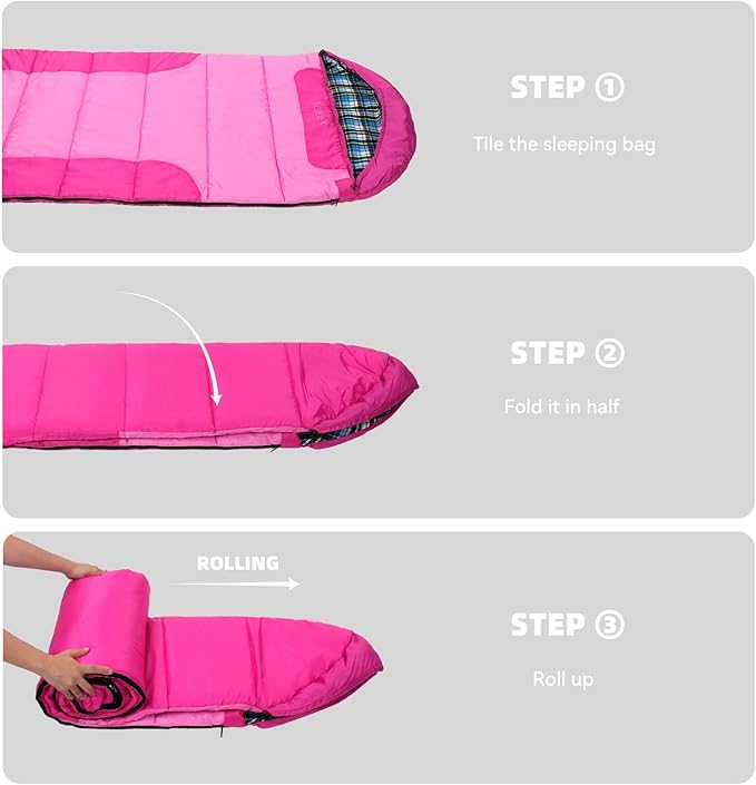 Cotton Flannel Lined Sleeping Bag for Adults Teens Kids, Cold Weather &Warm, 3 Seasons, Lightweight Compact Camping Essentials Equipment, Hiking, Outdoor, Travel