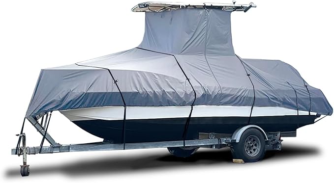 EliteShield Heavy Duty T-Top Boat Cover, Fits 18ft to 20ft Long Center Console Boat with T-Top Hard-Top, Waterproof Fade Resistant T Top Boat Storage Cover (Gray, Size 1: 18'-20' Long, Beam 102" W)