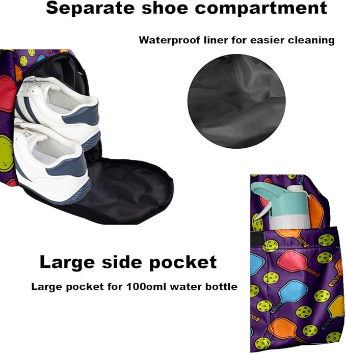 Vibrant Sports Multi Gym Bag for Women & Tennis Bag, Large Sports Duffel Bag Waterproof with Ventilated Shoe Compartment & Front Racket Sleeve, Lightweight Travel Weekender Overnight Bag