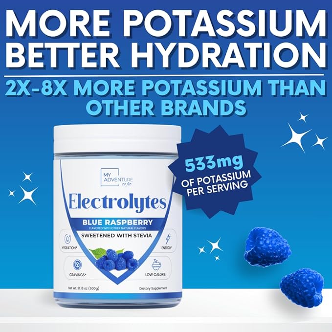 Zero Sugar - Blue Raspberry Electrolytes Powder - Refreshing Hydration - Caffeine Free Energy - All Natural Ingredients - Vegan, Keto and Paleo - Sugar Free Electrolyte Powder Drink Mix - 120 Servings