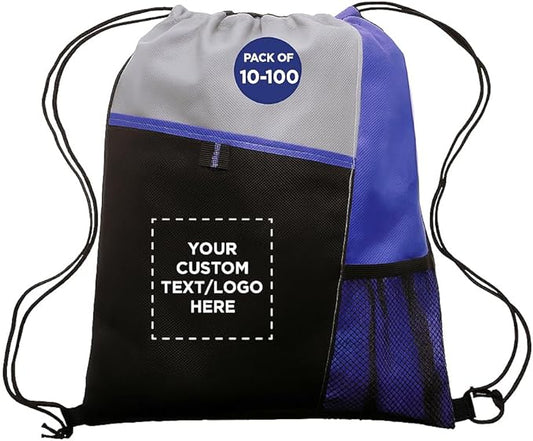 DISCOUNT PROMOS Custom Non-Woven Drawstring Backpacks Set of 10/50/100, Personalized Bulk Pack