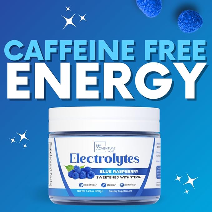 Zero Sugar - Blue Raspberry Electrolytes Powder - Refreshing Hydration - Caffeine Free Energy - All Natural Ingredients - Vegan, Keto and Paleo - Sugar Free Electrolyte Powder Drink Mix - 37 Servings
