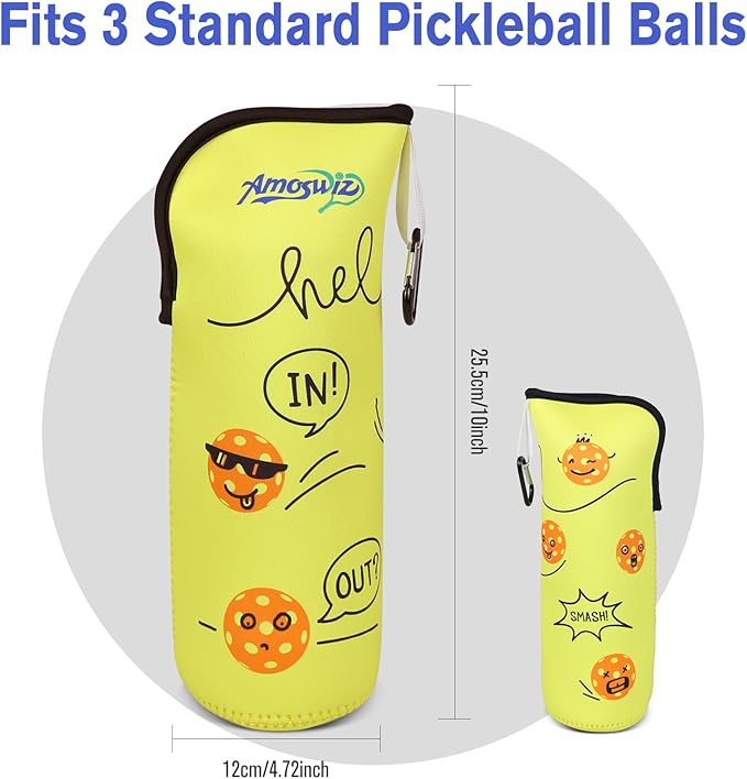 Pickleball Ball Holder - 1 Pc Pickle Ball Storage Bag, Portable Tennis Pouch with Hook for Fence, Premium Neoprene Material Bottle Holder, Pickleball Accessory Black Red Green Yellow Color