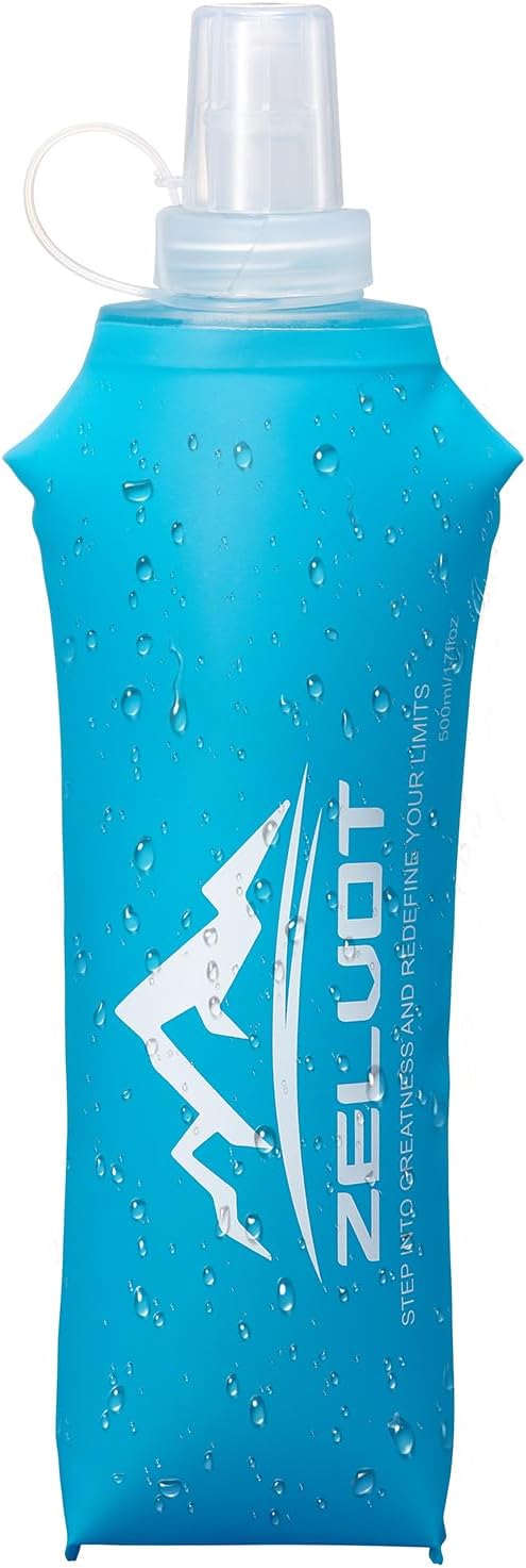 Zelvot Running Vest Soft Flask, BPA-Free 500ml Collapsible Water Bottle for Hydration Backpack, Folding Running Water Bottle for Marathon Hiking Cycling Climbing (Blue, 500 ML)