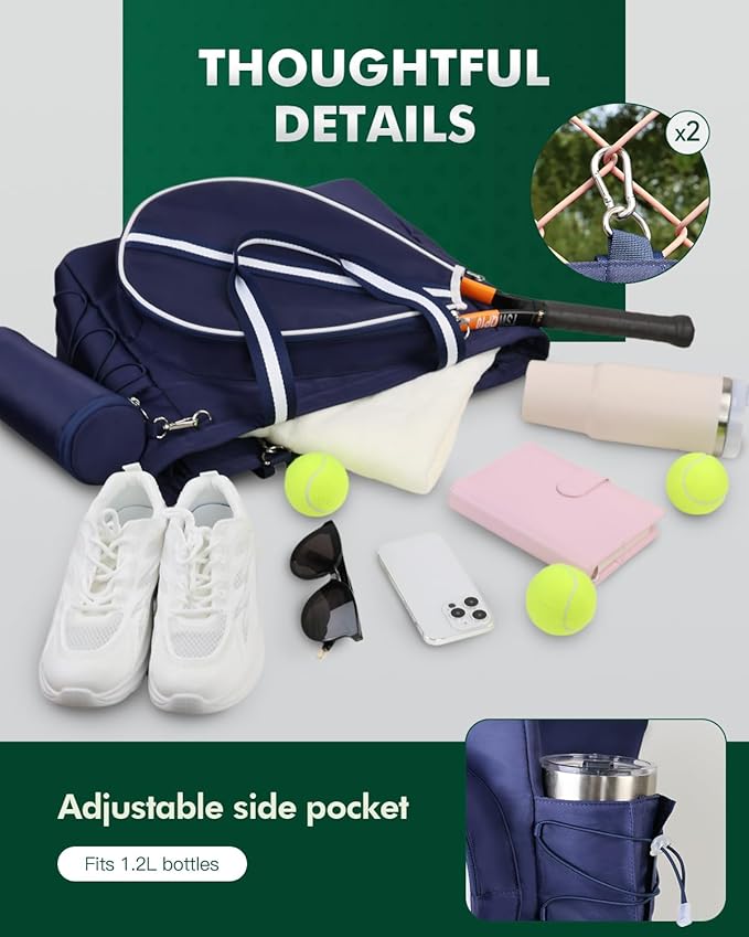 Durable Tennis Gym Tote Bag for Women & Men Sports Duffle Bag with Shoe Compartment & Wet Pocket Fence Hook Extra Ball Pocket Fits 2 Rackets and 15.6" Laptop Overnight Weekend Bag