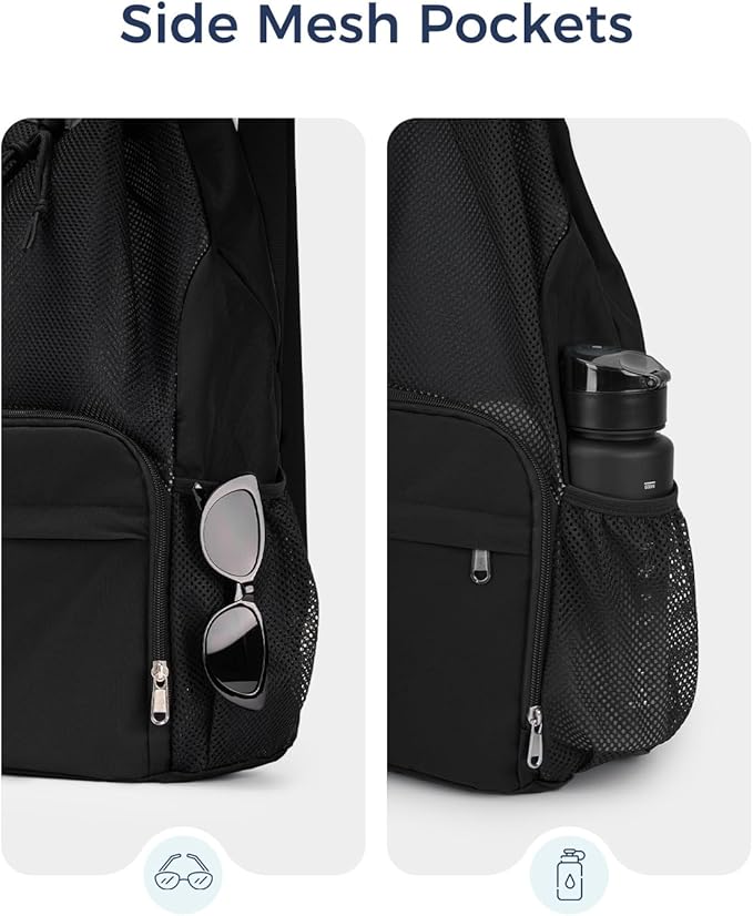 Drawstring Backpack Sports Gym Bag with Wet Pocket Swim Bag Mesh Drawstring Backpack with Shoe Compartment Beach Sackpack for Swimming, Workout Gear (Black)