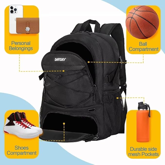 Basketball Backpack with Ball Compartment – Large Basketball Bag with Shoes compartment Sports Equipment Bag for Soccer Ball,Volleyball,Gym,Outdoor,Travel