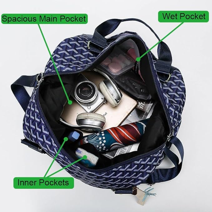 Weekender Duffel Sport Gym Bag Overnight Travel duffle Bags Wet Pocket S1-Check NavyBlue