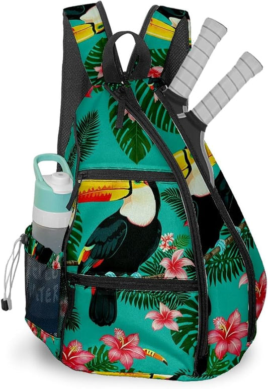 Pickleball Bag Toucan Emerald Green Pickle Ball Backpack for Women Men Premium Lightweight Crossbody Sling Bag Sports Backpack for Pickleball Paddle Tennis