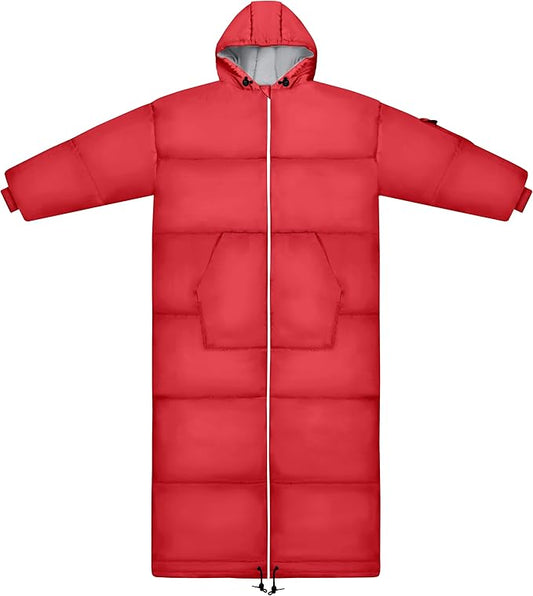 Thermotuff Wearable Sleeping Bag with Dual Hoodie, Long Sleeves, Pockets & Adjustable Drawstring - Ideal for Camping, Cold Weather Hiking, and Stadium Sak Blanket