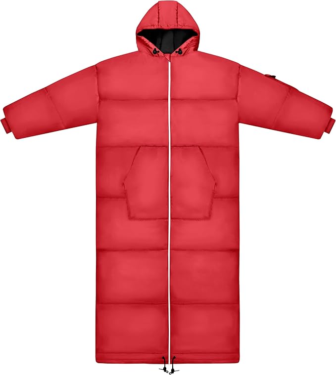 Thermotuff Wearable Sleeping Bag with Dual Hoodie, Long Sleeves, Pockets & Adjustable Drawstring - Ideal for Camping, Cold Weather Hiking, and Stadium Sak Blanket
