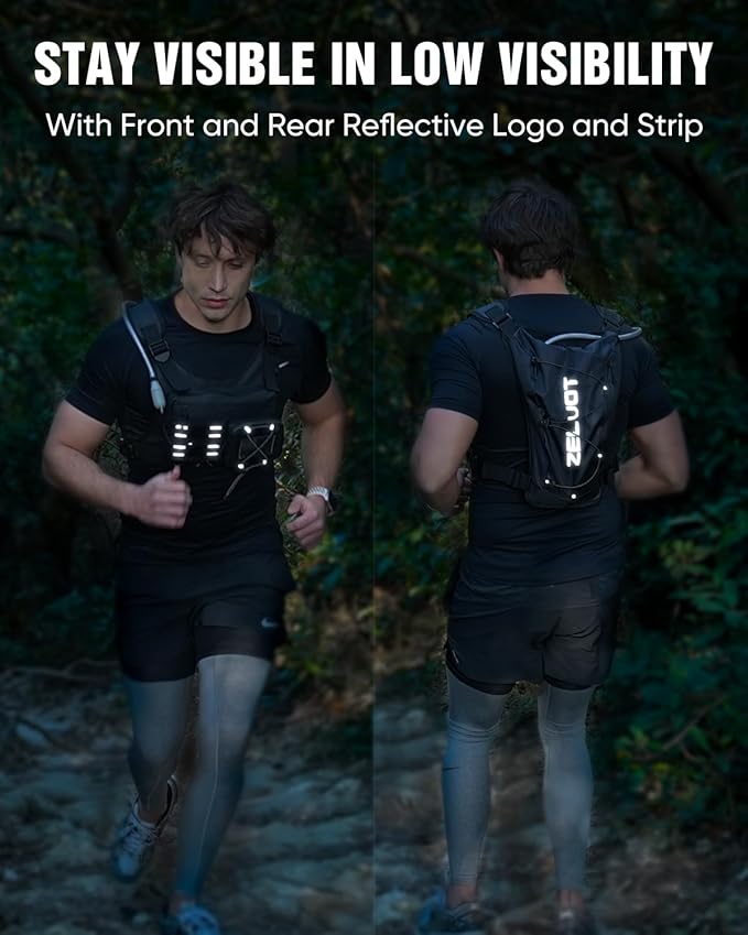 Zelvot Running Vest with 2L Water Bladder, Hydration Backpack, USA Original Patent, Lightweight Hydration Pack with Gear Holder, Reflective Chest Pack for Men Women for Marathon