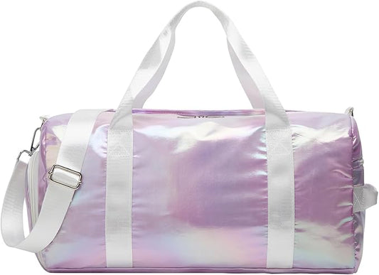 ZHIERNA Sports Gym Dance Bag for Women Girls, Shimmery Waterproof Duffle Travel Bag With Shoes Compartment and Wet Dry Pocket (Purple)