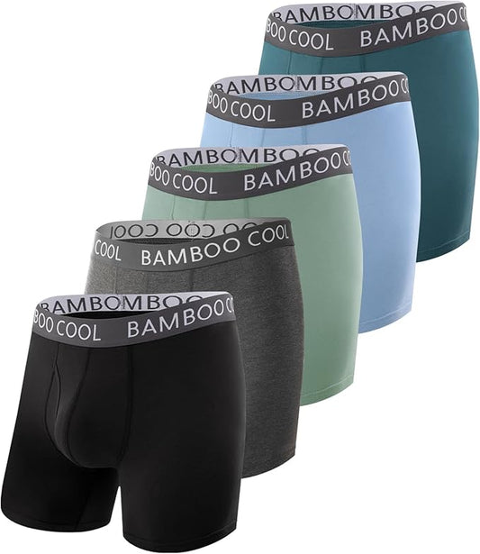 BAMBOO COOL Men's Ultra ComfortSoft Underwear, Moisture Wicking & Breathable No Ride Up Boxer Briefs with Fly, Multipack