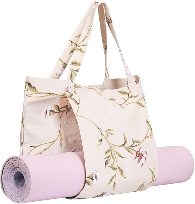 YHSHYZH Yoga Mats bag for Women, Canvas Bags for Yoga Mat & Blocks Women, Floral Gym Valentine's Day Gifts for Yoga Lover
