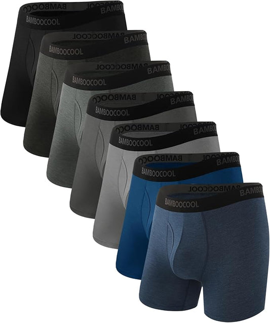 BAMBOO COOL Men's Underwear Breathable Boxer Briefs with Fly Moisture-Wicking Lightweight Underwear 7-Pack