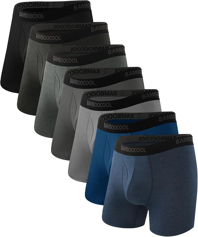 BAMBOO COOL Men's Underwear Breathable Boxer Briefs with Fly Moisture-Wicking Lightweight Underwear 7-Pack