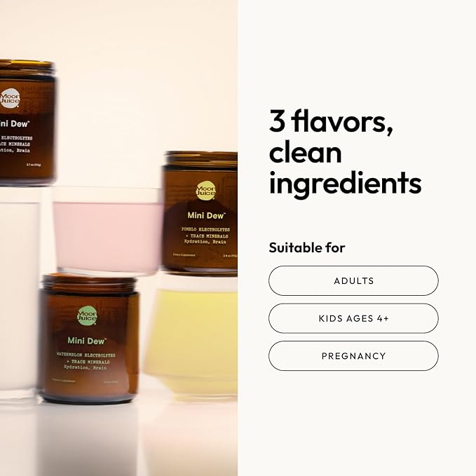 Moon Juice Mini Dew Electrolytes Powder - Sugar Free Minerals & Electrolyte Hydration Powder for Instant Hydration & Brain Support - Magnesium, Calcium, Potassium, Pink Salt, Watermelon, 30 Servings