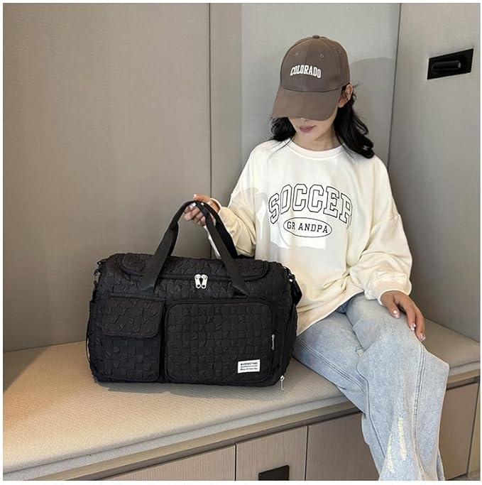 Weekender Duffel Sport Gym Bag Overnight Travel duffle Bags with Shoe Compartment Wet Pocket Tartan Black