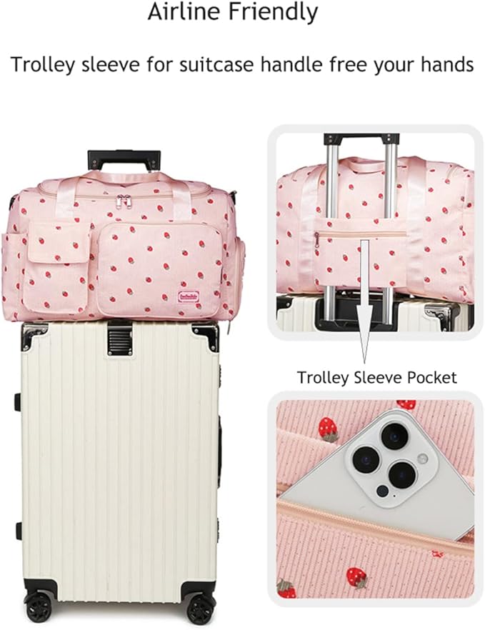 Gym Bag Sport Duffel Overnight Weekender Travel Bag with wet pocket and shoe pocket K04 Pink