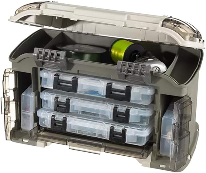 Plano Elite Series Ultimate Angled Tackle System, Graphite & Sandstone, Includes 6 StowAway Utility Boxes, Premium Tackle Storage for Fishing Gear and Accessories, Waterproof Case