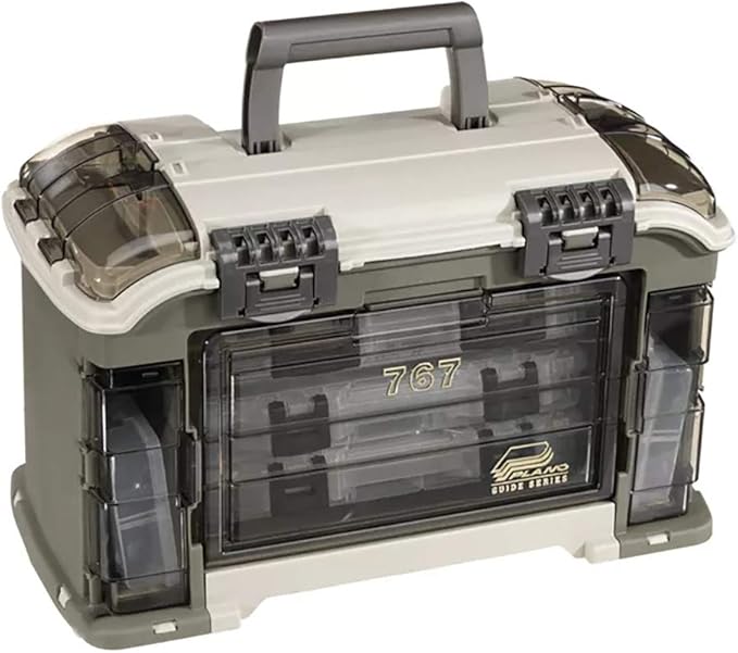Plano Elite Series Ultimate Angled Tackle System, Graphite & Sandstone, Includes 6 StowAway Utility Boxes, Premium Tackle Storage for Fishing Gear and Accessories, Waterproof Case
