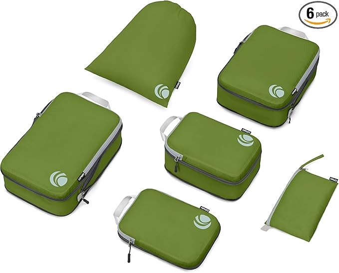 Cipway Compression Packing Cubes Set, Ultralight Expandable Travel Packing Organizers for Carry on Luggage (Green 6pcs)