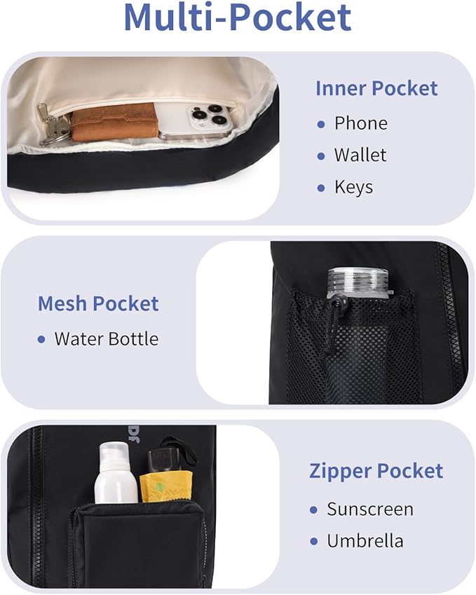 WANDF Drawstring Backpack Sports Gym Bag with Shoes Compartment, Water-Resistant String Beach Sackpack Swim Bag for Women and Men (Black)