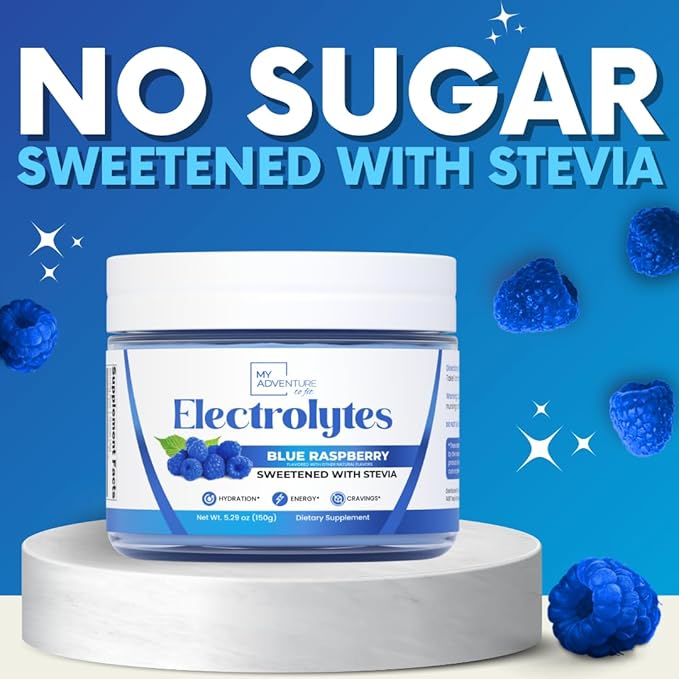 Zero Sugar - Blue Raspberry Electrolytes Powder - Refreshing Hydration - Caffeine Free Energy - All Natural Ingredients - Vegan, Keto and Paleo - Sugar Free Electrolyte Powder Drink Mix - 37 Servings