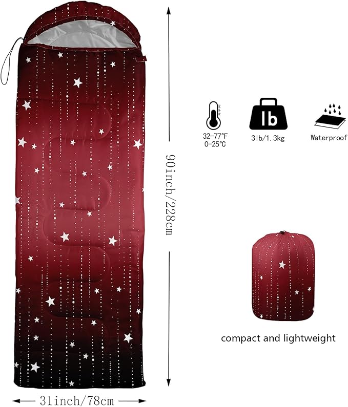 QOOMO Camping Sleeping Bags,3 Season Warm & Cool Weather,Lightweight,Waterproof Sleeping Bags for Adults & Kids,Traveling,and Outdoors,Camping Gear Equipment