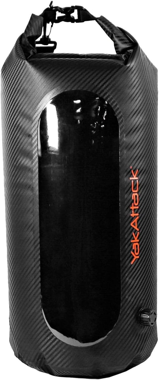 YakAttack 20L Roll-Top Drybag with Air Valve - Black Carbon | Waterproof Marine Dry Bag for Kayaking, Boating, Backpacking & Paddleboarding | Heavy Duty Roll Top Compression Drybag for Gear Storage
