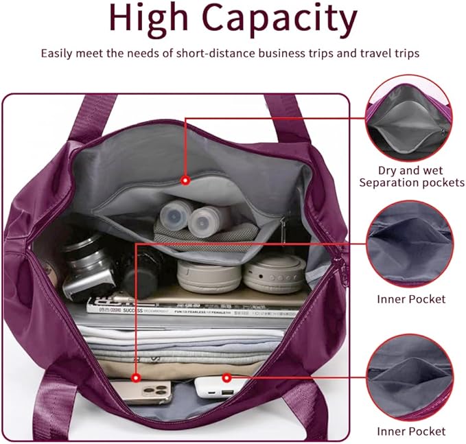 Large Capacity Foldable Travel Bag Expandable Portable Carry on Bag Dry&Wet Separation Sports Duffel Bags