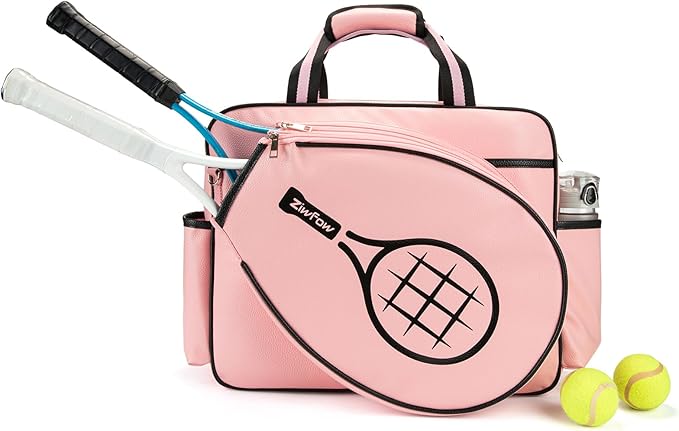 Tennis Bags Leather Tennis Racket Bag Women Tennis Tote Bag PU Sport Handbag Waterproof Lightweight Badminton Racket Shoulder Bag For 2 Rackets With Removable Shoulder Straps Outdoor