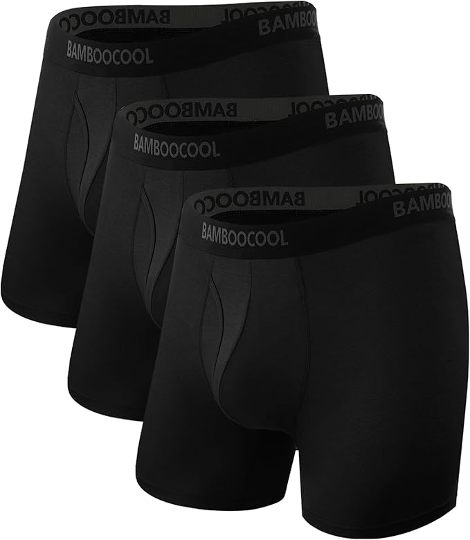 BAMBOO COOL Men's Underwear Breathable Boxer Briefs with Fly Moisture-Wicking Lightweight Underwear 7-Pack
