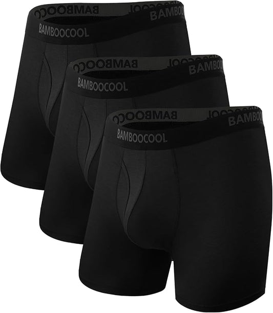 BAMBOO COOL Men's Underwear Breathable Boxer Briefs with Fly Moisture-Wicking Lightweight Underwear 7-Pack