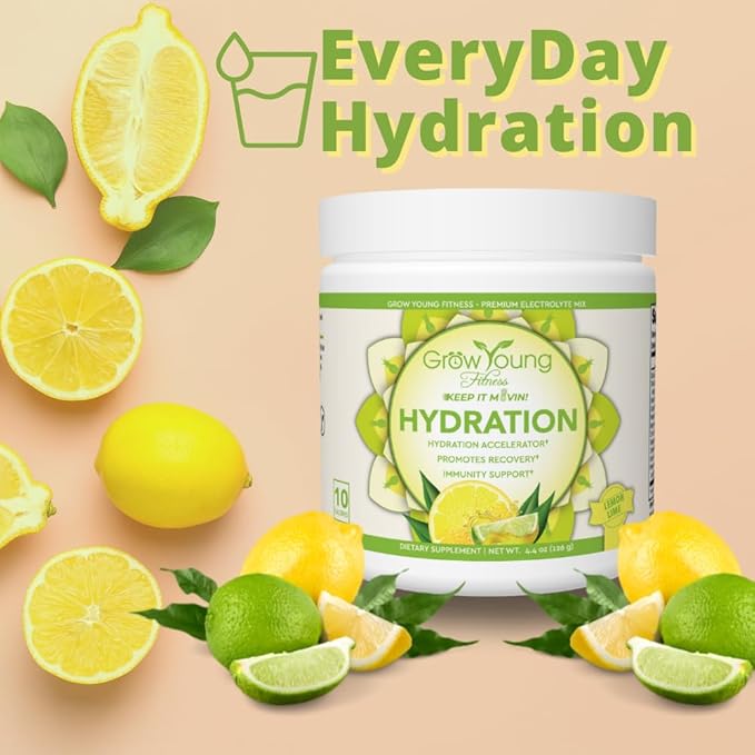 Grow Young Fitness Hydration Powder - Lemon Lime, Premium Electrolyte Mix for Proactive Hydration, Vitamins and Sugar Free (1 Pack, 30 Servings)