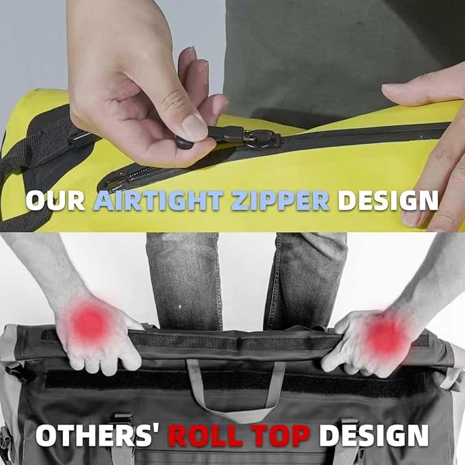 110L Waterproof Duffel Bag 35IN - Airtight Zipper Dry Bags, Extra Large Dry Bag with Straps&Handles for Camping Boating Kayaking Rafting Canoeing Gym Beach Car Roof Storage (Black)