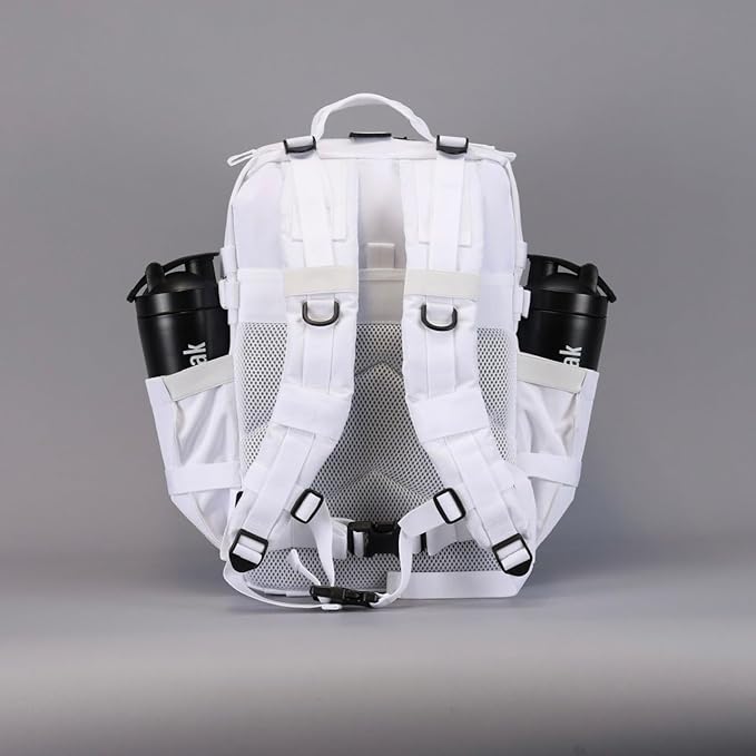 WOLFpak 35L Athletic Gym Backpack - Durable 1000D Waterproof Oxford Material with MOLLE Webbing, Laptop Pocket & Dual Cup Holders, Durable Fitness/Travel/Military Daypack (Polar White)